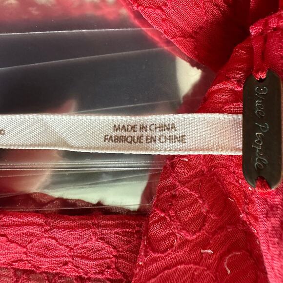 Free People Sundress WMNS 8 Red Lace Keyhole Cutout Mini Sleeveless Vintage Boho - Picture 7 of 13